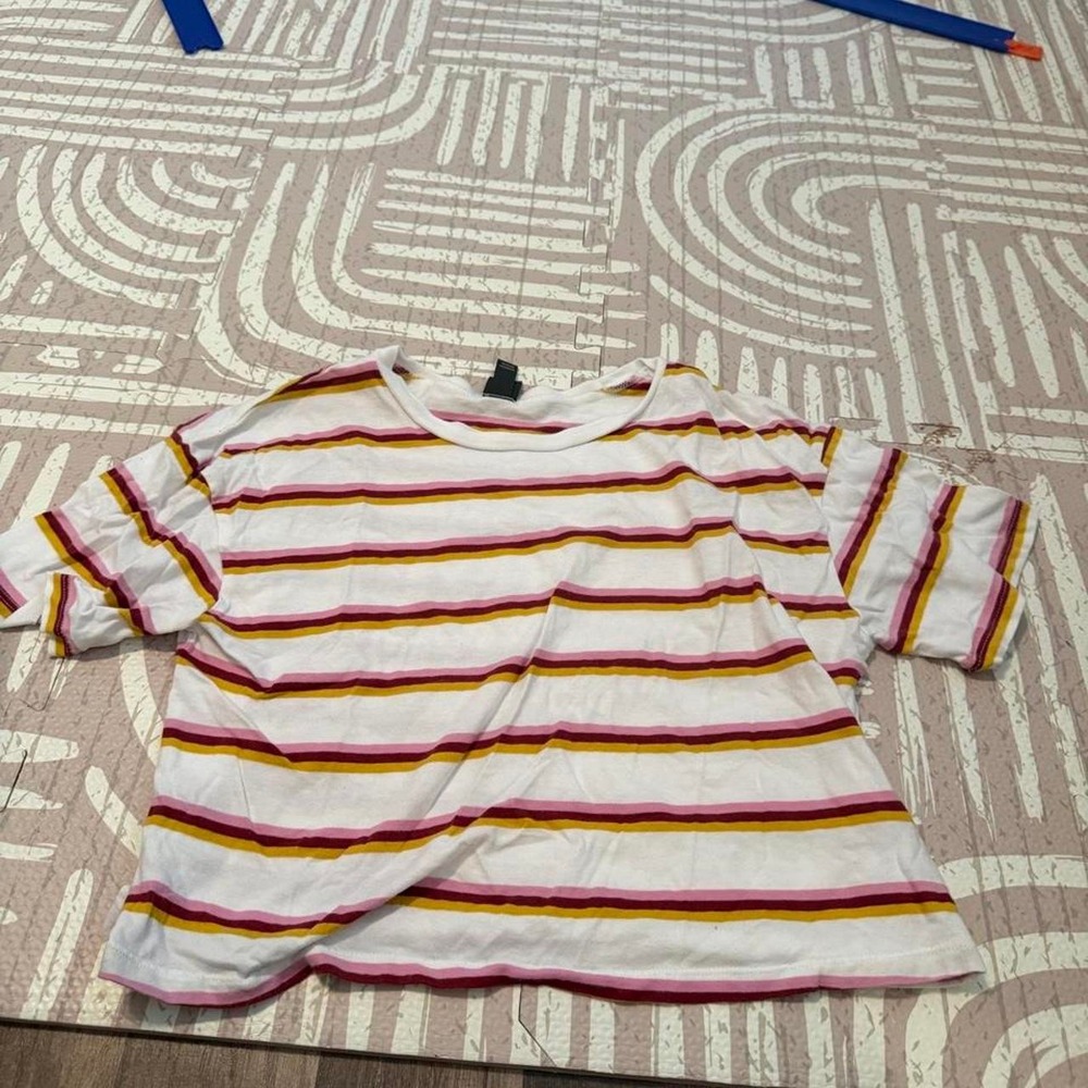 Wild Fable Womens Striped Baby Tee White Maroon Yellow Short Sleeve Crop Top XS